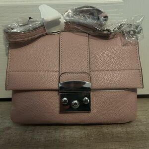 Tahari Pink Crossbody Bag with Textured Finish and Chain Strap